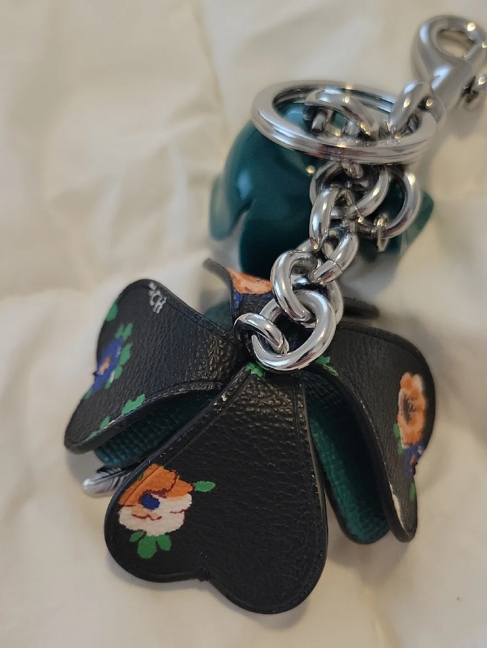 NWOT COACH Resin & Leather Tea Rose Keychain with Silver Hardware - Picture 6 of 11